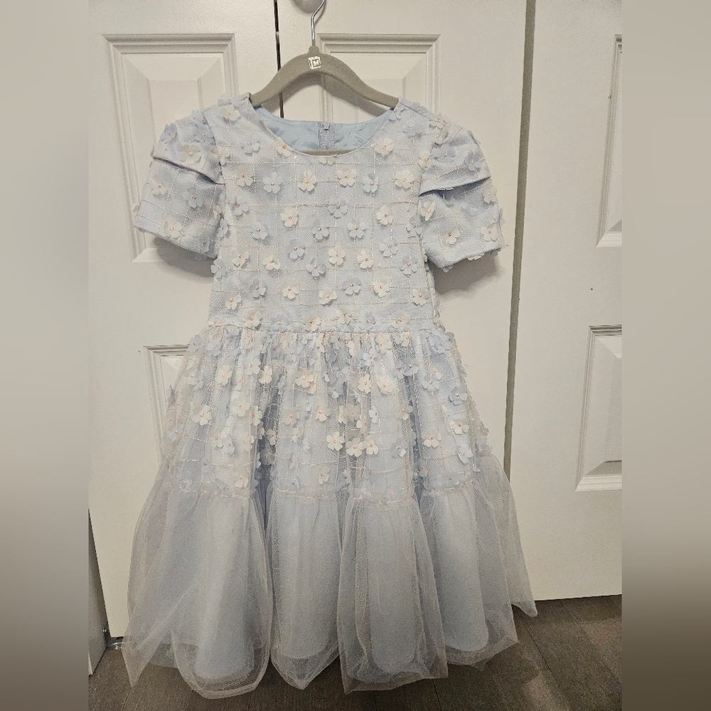Elegant Blue Floral Kids Dress